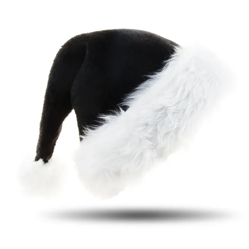 Santa Hat Plush - 남여 크리스마스 블랙 플러시 크리스마스 모자