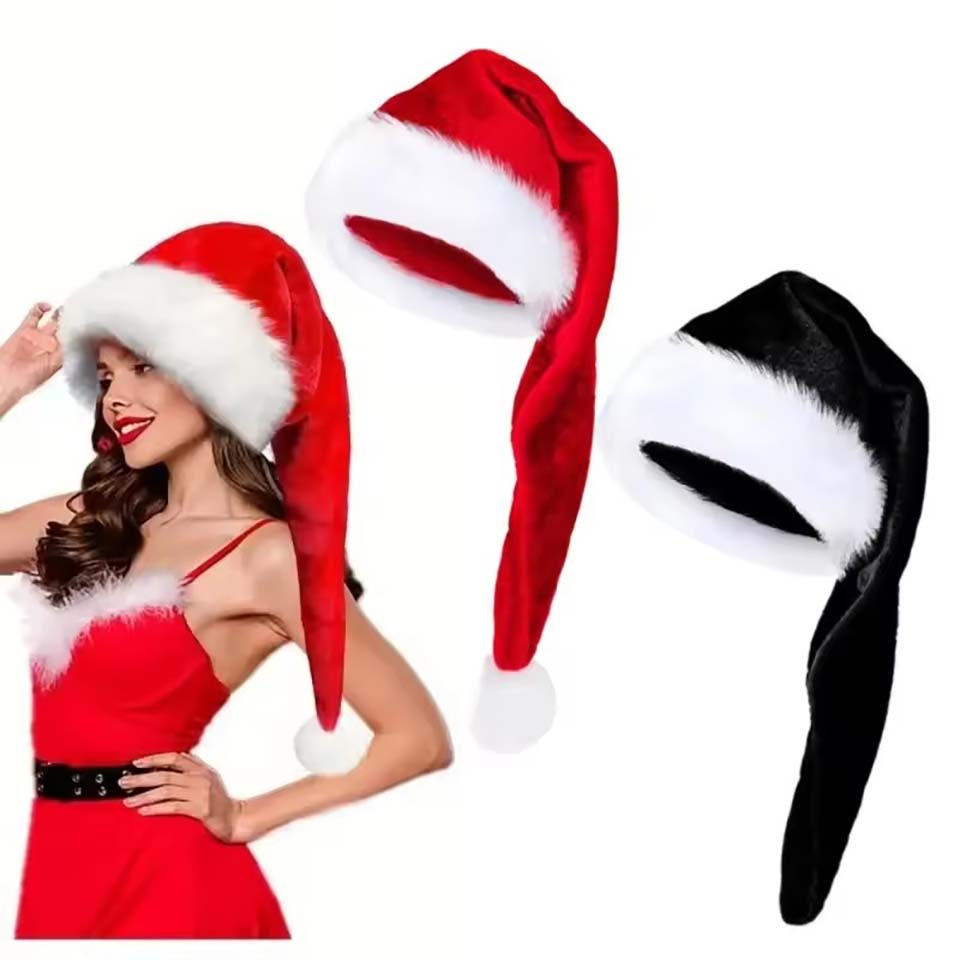 Santa Hat Plush - 긴 플러시 크리스마스 모자 벨벳 코지