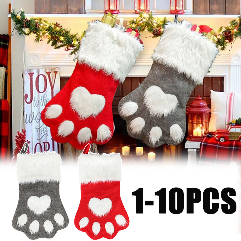 Christmas Stocking Hanging - 1/3/5/10개입 귀여운 대용량 강아지 발바닥 모양