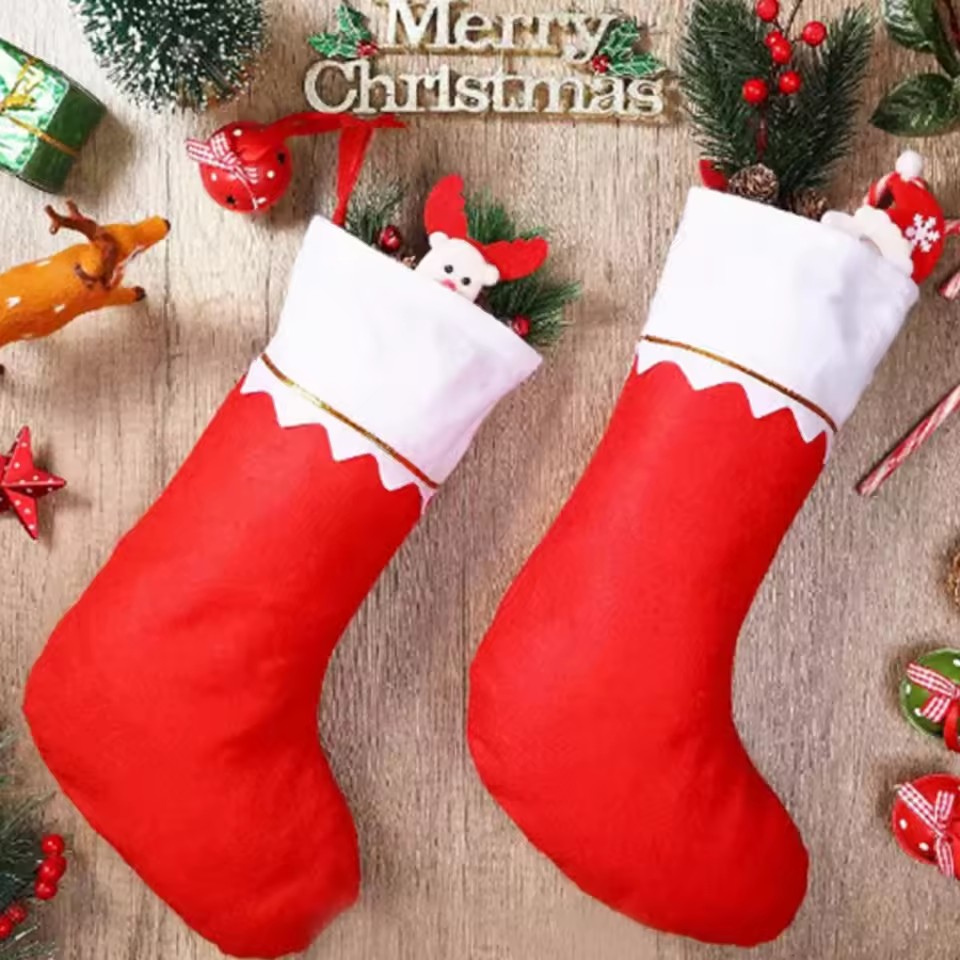 Christmas Stocking Hanging - 1/3/6개 크리스마스 스타킹, 빨간색 흰색 테두리