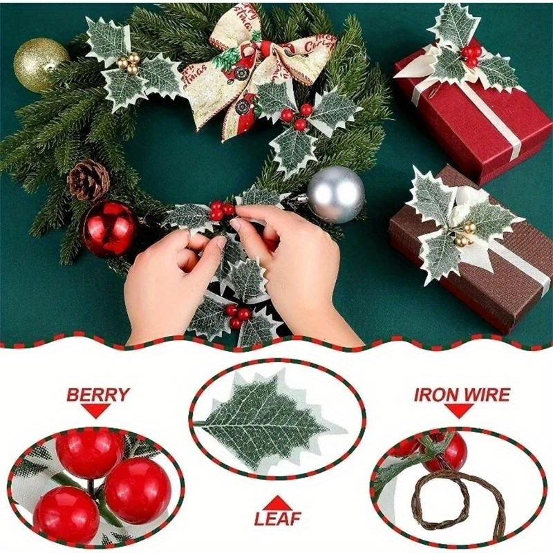 10 Pcs 인공 홀리 베리 녹색 잎 DIY 크리스마스 - Christmas Wreath Fake 리뷰 및 가격