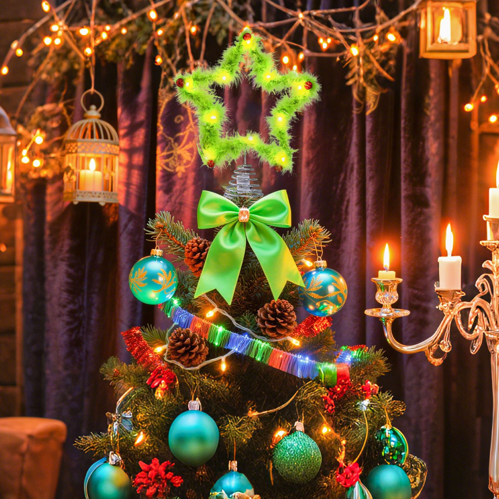 크리스마스 푹신한 그린치 별 트리 장식품 휴일 축제 창 - Star Tree Topper 리뷰 및 가격