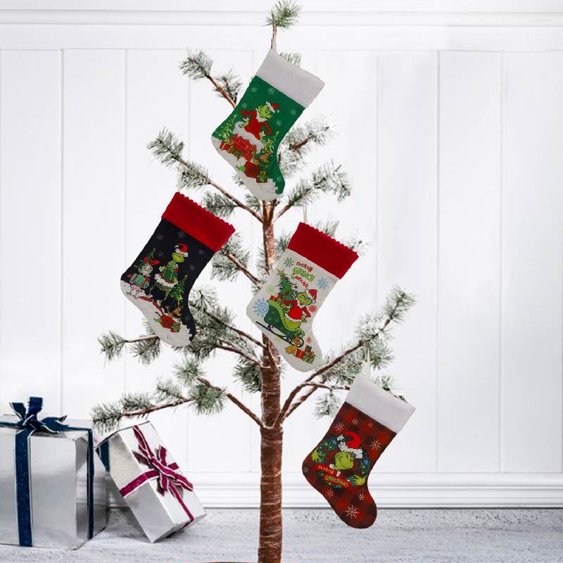 크리스마스 스타킹 그린치 양말 엘프 선물 가방 만화 녹 - Christmas Stocking Hanging 리뷰 및 가격